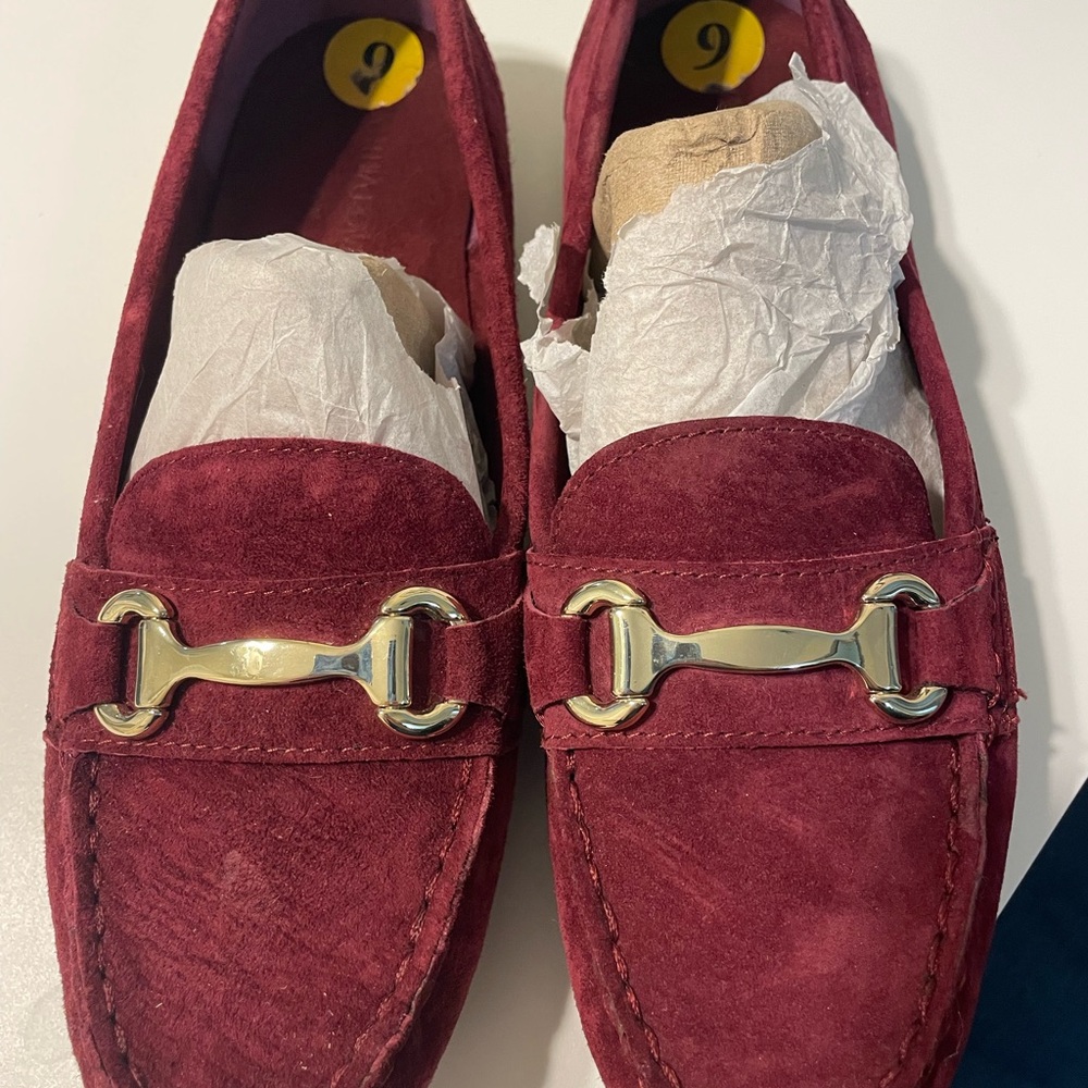 Womens Burgundy Loafers with Gold Accent